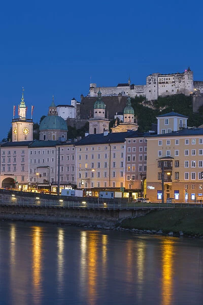 Austria, Salzburg, View of Salzach River and the Altstadt - The Old City
