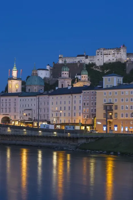 Framed Print : Austria, Salzburg, View of Salzach River and the Altstadt - The Old City Framed Print : Austria, Salzburg, View of Salzach River and the Altstadt - The Old City
