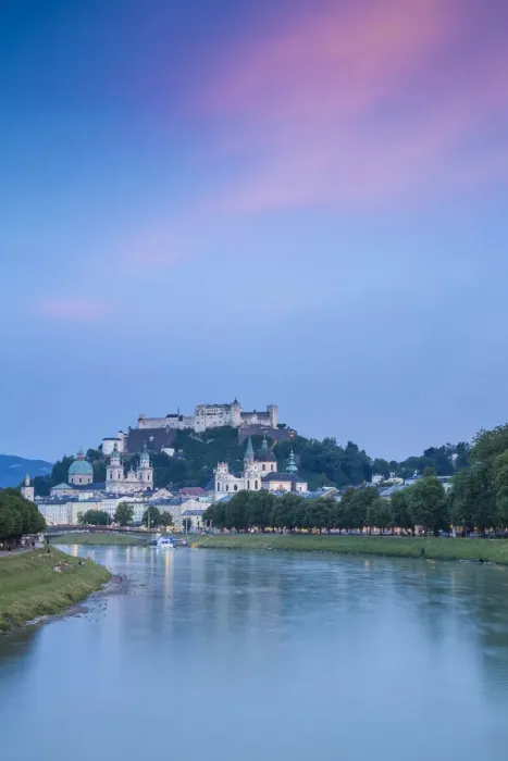 Framed Print : Austria, Salzburg, View of Salzach River and Hohensalzburg Castle above The Old City Framed Print : Austria, Salzburg, View of Salzach River and Hohensalzburg Castle above The Old City