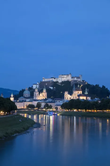 Framed Print : Austria, Salzburg, View of Salzach River and Hohensalzburg Castle above The Old City Framed Print : Austria, Salzburg, View of Salzach River and Hohensalzburg Castle above The Old City