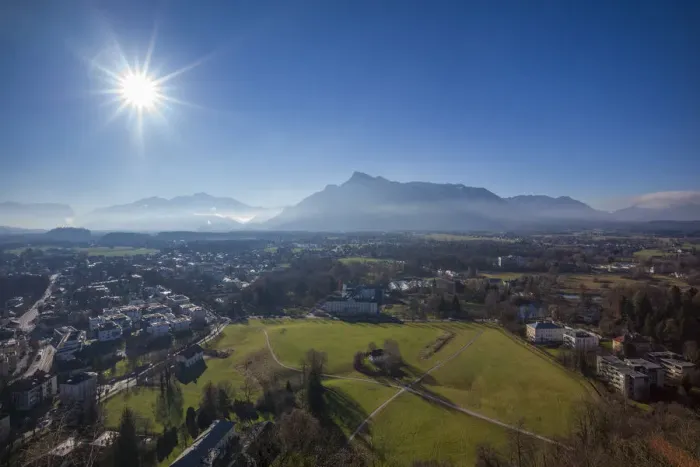 Framed Print : Austria, Salzburgerland, Salzburg, elevated view towards Schloss Hellbrun castle, morning Framed Print : Austria, Salzburgerland, Salzburg, elevated view towards Schloss Hellbrun castle, morning