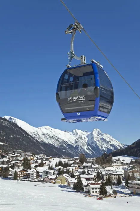 Framed Print : Austria, Tirol. St. Anton am Arlberg, Gondola over the lower resort slopes Framed Print : Austria, Tirol. St. Anton am Arlberg, Gondola over the lower resort slopes