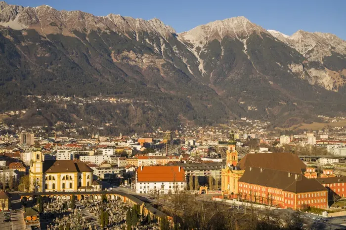 Framed Print : Austria, Tyrol, Innsbruck, elevated view of the Wilten Basilica and the Wilten Abbey