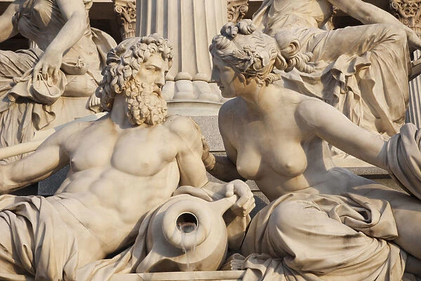 Austria, Vienna, Parliament Building, Detail of the Palais-Athene Fountain