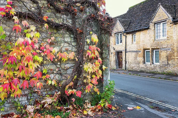 Autumn in Castle Combe, often named as 'the prettiest village in England', Wiltshire, Cotswolds, England