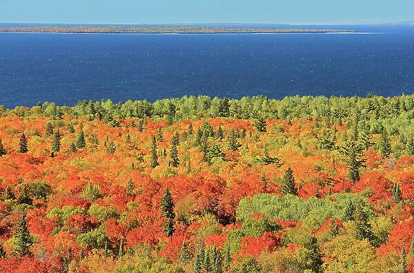 Autumn colors on the Montreal River Hill as seen from above Montreal River Harbour south of Lake Superior Provincial Park Ontario, Canada