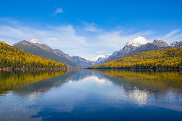 Framed Print : Autumn colours on Bowman Lake, Glacier National Park, Montana, USA