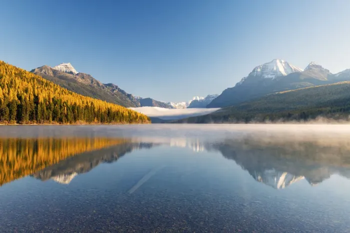 Framed Print : Autumn colours on Bowman Lake, Glacier National Park, Montana, USA
