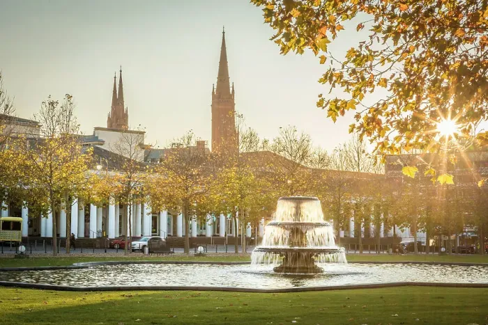 Framed Print : Autumn mood at the bowling green in front of the Kurhaus, Wiesbaden, Hesse, Germany Framed Print : Autumn mood at the bowling green in front of the Kurhaus, Wiesbaden, Hesse, Germany