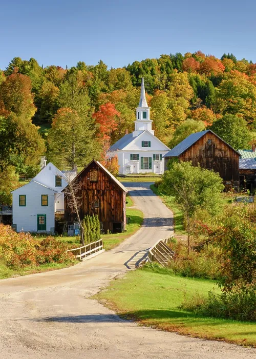 Framed Print : Autumn over road with white-steeple church and red barn, Green Mountains, Waits River, Vermont, USA Framed Print : Autumn over road with white-steeple church and red barn, Green Mountains, Waits River, Vermont, USA