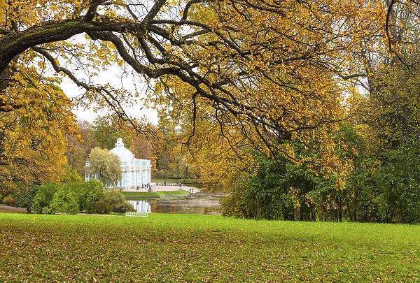 Autumn view towards Grotto Pavilion, Catherine Park, Pushkin (Tsarskoye Selo), near St