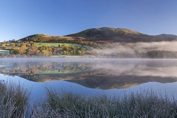 Autumnal reflections on a frosty morning at Loweswater in the Lake District National Park