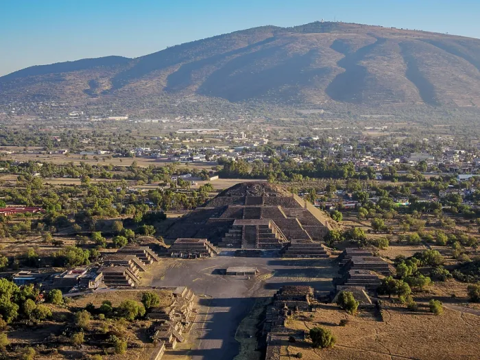 Framed Print : Avenue of the Dead and Pyramid of the Moon at sunrise, aerial view, Teotihuacan, Mexico State, Mexico Framed Print : Avenue of the Dead and Pyramid of the Moon at sunrise, aerial view, Teotihuacan, Mexico State, Mexico