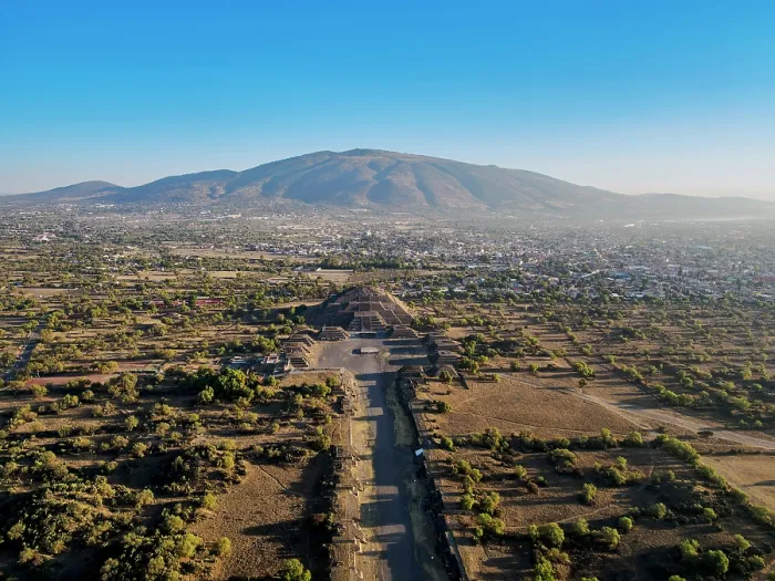 Framed Print : Avenue of the Dead and Pyramid of the Moon at sunrise, aerial view, Teotihuacan, Mexico State, Mexico Framed Print : Avenue of the Dead and Pyramid of the Moon at sunrise, aerial view, Teotihuacan, Mexico State, Mexico