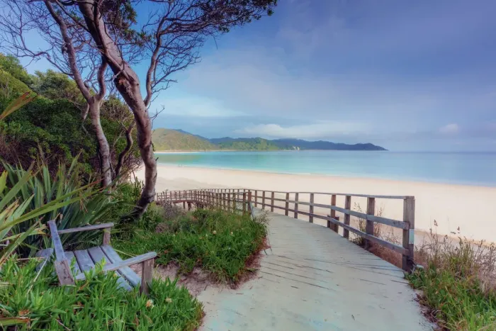 Framed Print : Awaroa Inlet along the Abel Tasman national park at sunrise, South Island, New Zealand
