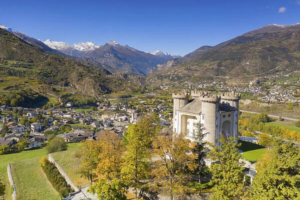 the Aymaville Castle in a cold autumn morning, municipality of Aymaville, Aosta province