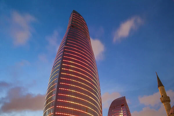Azerbaijan, Baku, Flame Towers at night