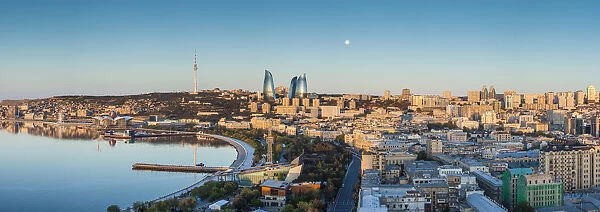 Azerbaijan, Baku, high angle city skyline, from the north