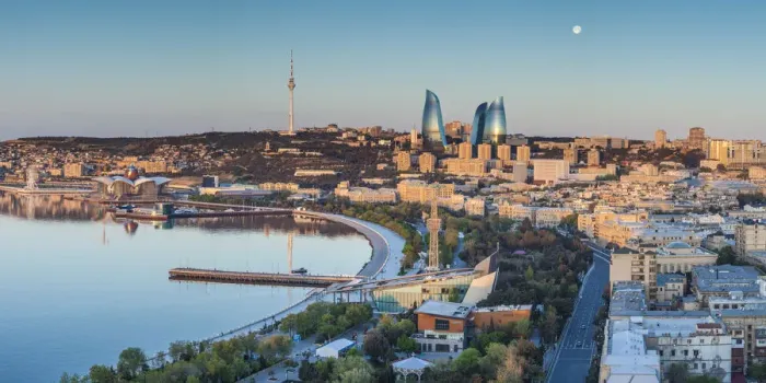 Framed Print : Azerbaijan, Baku, high angle city skyline, from the north Framed Print : Azerbaijan, Baku, high angle city skyline, from the north