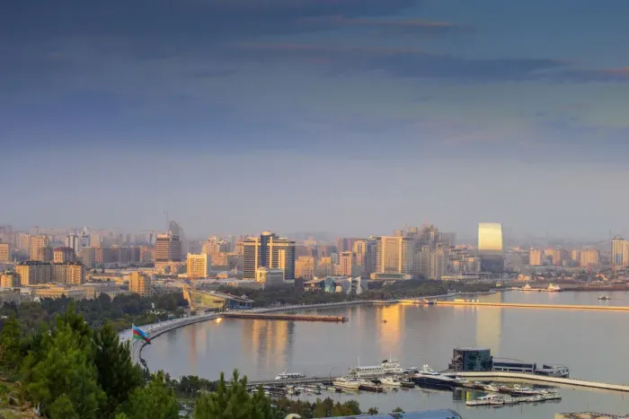 Framed Print : Azerbaijan, Baku, View of Baku Bay Framed Print : Azerbaijan, Baku, View of Baku Bay