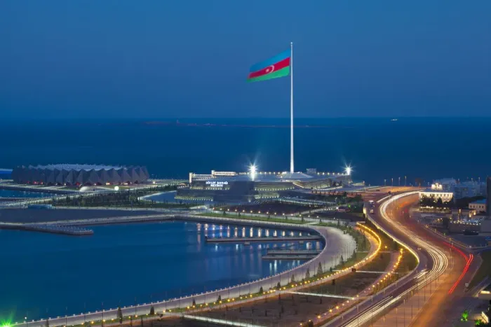 Framed Print : Azerbaijan, Baku, View of Baku Bay looking towards Baku Crystal Hall, where the 2012 Framed Print : Azerbaijan, Baku, View of Baku Bay looking towards Baku Crystal Hall, where the 2012