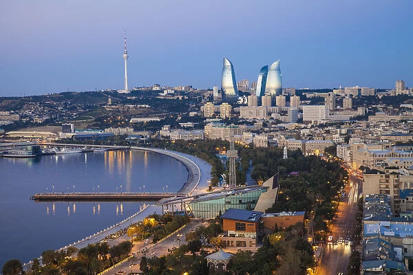 Azerbaijan, Baku, View of city looking towards The Baku Business Center on the Bulvur