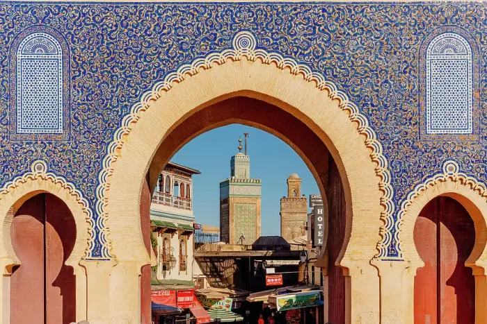 Framed Print : Bab Bou Jeloud is an ornate city gate in Fes el Bali, the old city of Fez, Morocco
