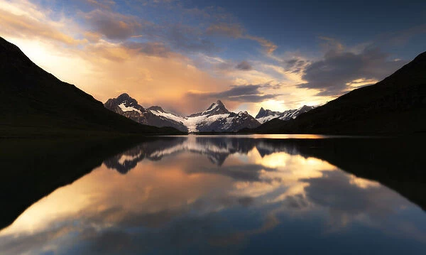 Bachalpsee lake and Bernese Alps at sunset, Grindelwald, Bernese Oberland, Bern Canton