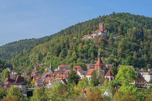 Bad Liebenzell with Liebenzell castle and St. Blasius, Northern Black Forest, Baden-Wurttemberg, Germany