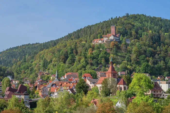 Framed Print : Bad Liebenzell with Liebenzell castle and St. Blasius, Northern Black Forest, Baden-Wurttemberg, Germany Framed Print : Bad Liebenzell with Liebenzell castle and St. Blasius, Northern Black Forest, Baden-Wurttemberg, Germany