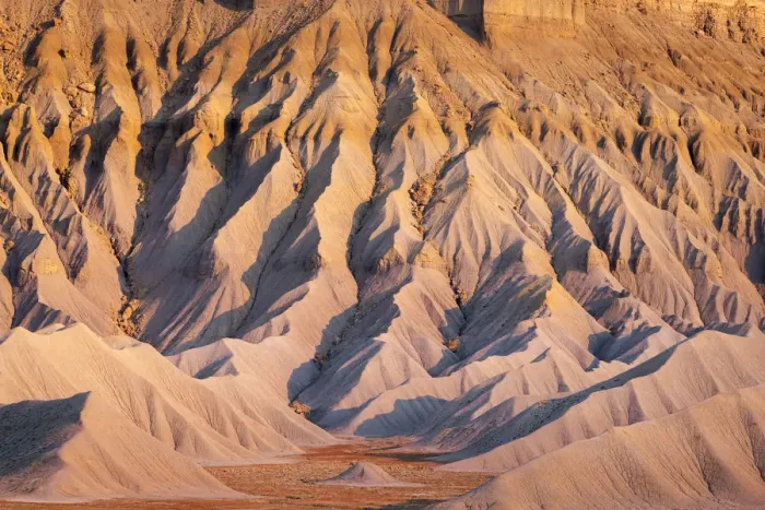 Framed Print : Detail of badlands at South Caineville Mesa at sunset, Caineville, Utah Framed Print : Detail of badlands at South Caineville Mesa at sunset, Caineville, Utah