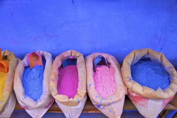 Framed Print : Bags Of Powdered Pigment To Make Paint, Chefchaouen, Morocco, North Africa Framed Print : Bags Of Powdered Pigment To Make Paint, Chefchaouen, Morocco, North Africa