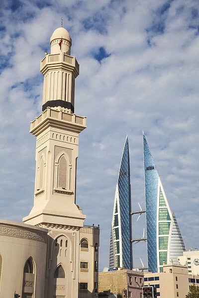 Bahrain, Manama, City Center, Ras Ruman Mosque and Bahrain World Trade Center