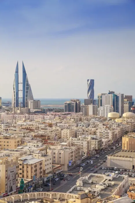 Framed Print : Bahrain, Manama, View of city skyline Framed Print : Bahrain, Manama, View of city skyline