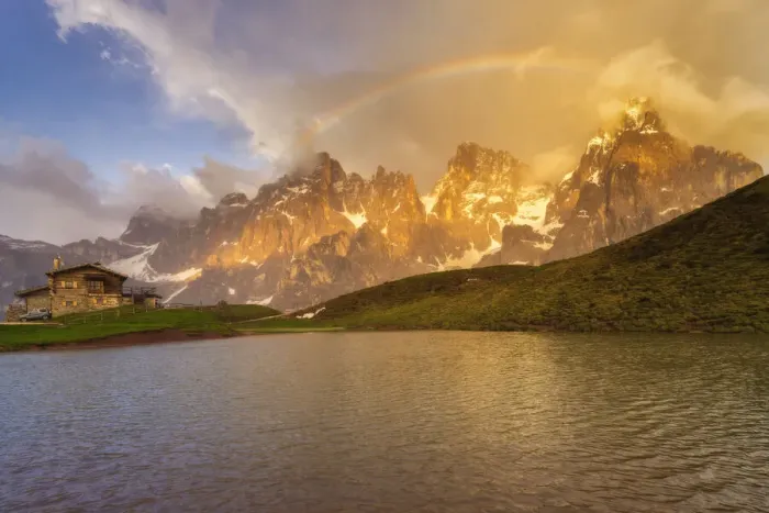 Framed Print : Baita Segantini and Pale di San Martino at sunset in Dolomiti, Trento province Framed Print : Baita Segantini and Pale di San Martino at sunset in Dolomiti, Trento province