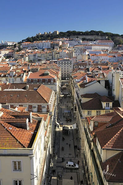 Baixa district and the castle of Sao Jorge, Lisbon, Portugal