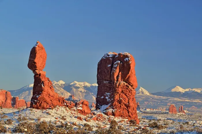 Framed Print : Balanced Rock with fresh snow, Arches National Park, Utah, USA