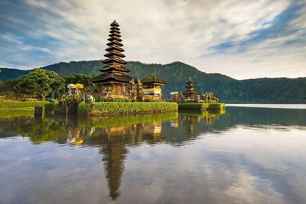 Bali, Indonesia, South East Asia. Pura Ulun Danu Bratan water temple at the edge of