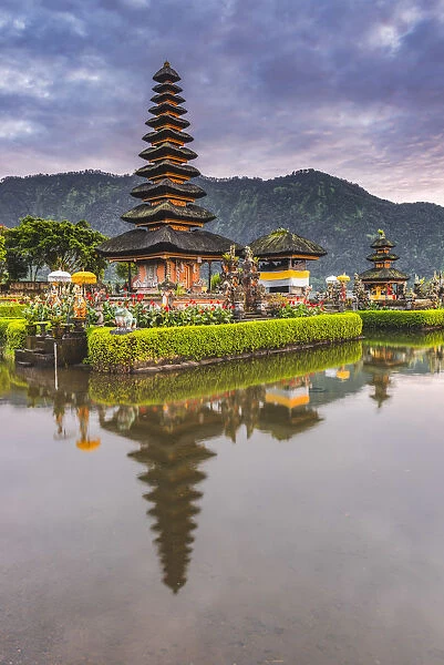 Bali, Indonesia, South East Asia. Pura Ulun Danu Bratan water temple at the edge of