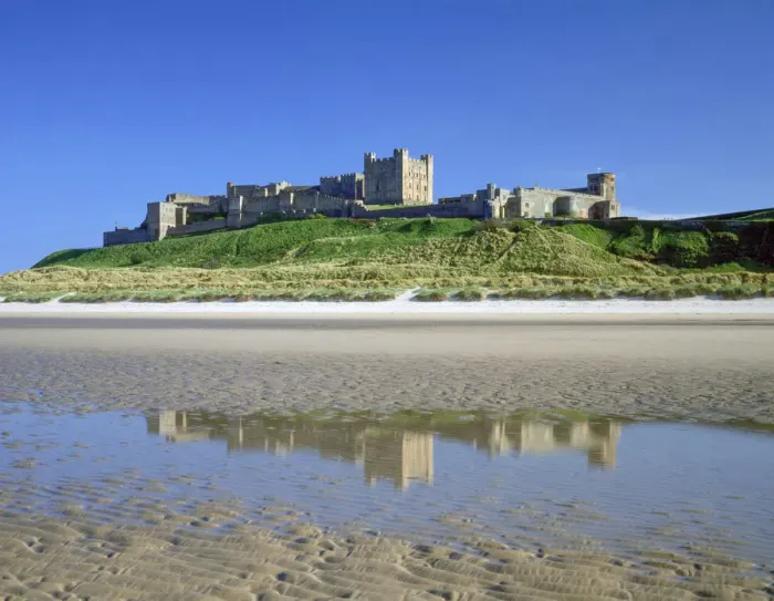 Framed Print : Bamburgh Castle Reflections, Northumberland, England