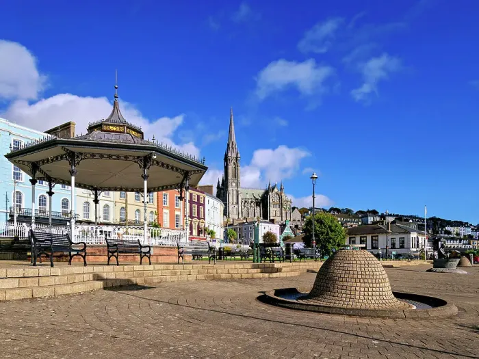 Framed Print : Band Stand at John F. Kennedy Park and St. Colman's Cathedral, Cobh, County Cork, Ireland Framed Print : Band Stand at John F. Kennedy Park and St. Colman's Cathedral, Cobh, County Cork, Ireland