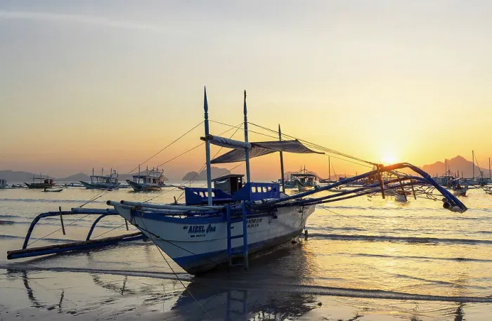 Framed Print : Bangkas moored on Corong Corong Beach at sunset, El Nido, Bacuit Bay, Palawan, Philippines Framed Print : Bangkas moored on Corong Corong Beach at sunset, El Nido, Bacuit Bay, Palawan, Philippines