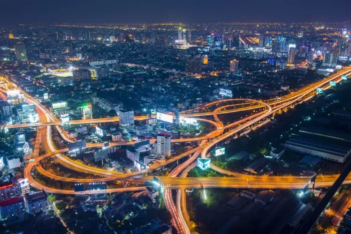 Framed Print : Bangkok, Thailand. Cityscape with city lights at dusk seen from the Baiyoke tower Framed Print : Bangkok, Thailand. Cityscape with city lights at dusk seen from the Baiyoke tower