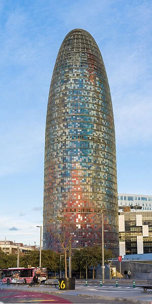 Barcelona, Catalonia, Spain, Southern Europe. Vertical panoramic view of the Agbar Tower