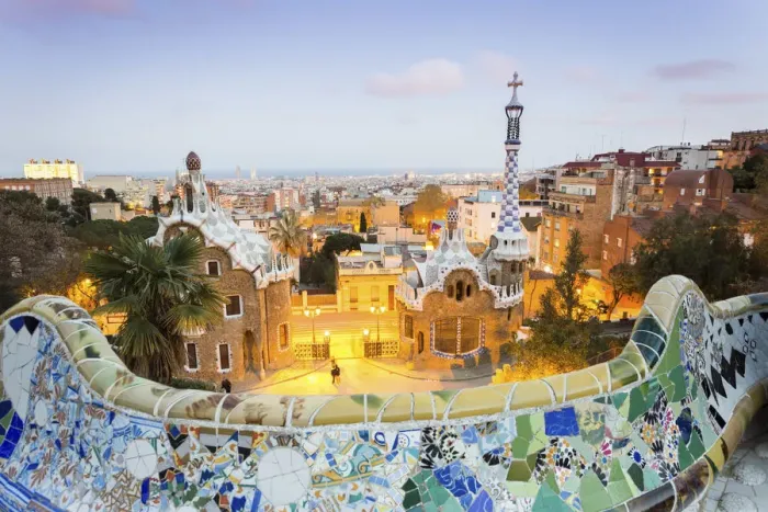 Framed Print : Barcelona, Park Guell, Spain, the modernism park designed by Antonio Gaudi, dusk Framed Print : Barcelona, Park Guell, Spain, the modernism park designed by Antonio Gaudi, dusk