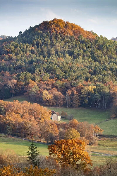 A barn in the Dordogne Valley in autumn, Correze, Nouvelle-Aquitaine, France
