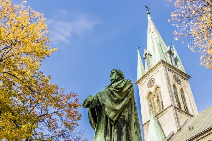 Framed Print : The baroque Lutheran Church and statue of Martin Luther in Bielsko Biala Framed Print : The baroque Lutheran Church and statue of Martin Luther in Bielsko Biala