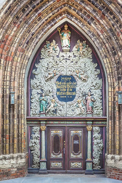 Baroque portal of the Nikolaikirche at the Alter Markt in Stralsund, Mecklenburg-West Pomerania, Baltic Sea, North Germany, Germany