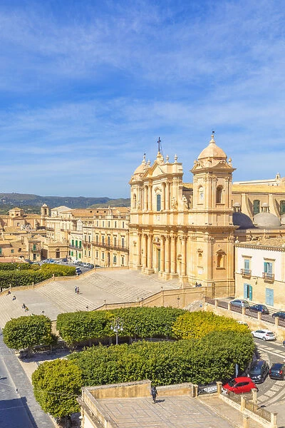 Baroque St nicholas church cathedral of Noto viewed from an elevated terrace