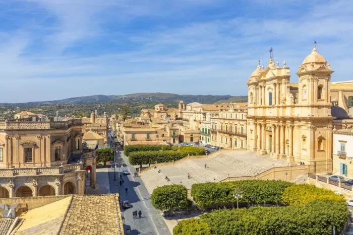 Framed Print : Baroque St nicholas church cathedral of Noto viewed from an elevated terrace Framed Print : Baroque St nicholas church cathedral of Noto viewed from an elevated terrace